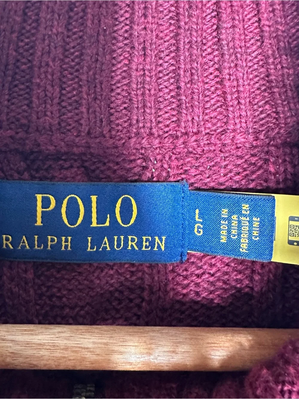 Polo Ralph Lauren Maroon Cable Knit 1/4 Zip Cotton Sweater L